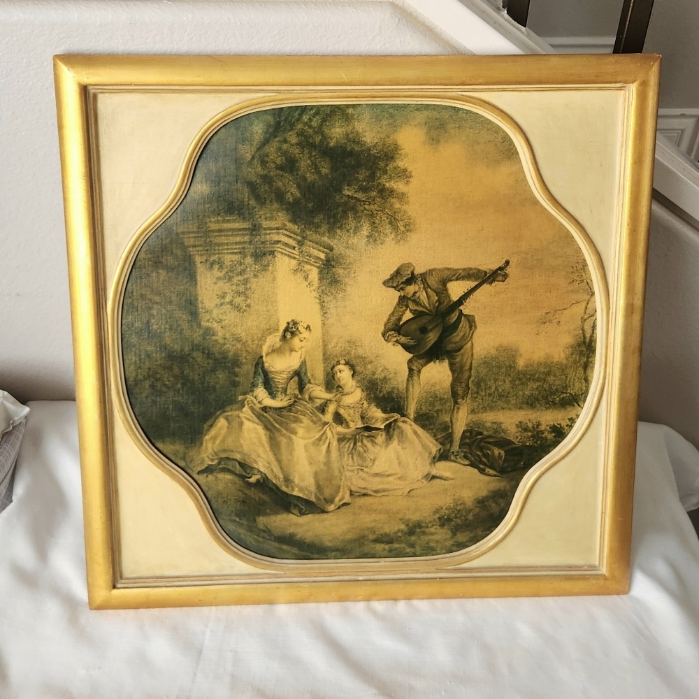 Vintage Florentine Art of the Music Lesson Reproduction? Print Framed wood Wall